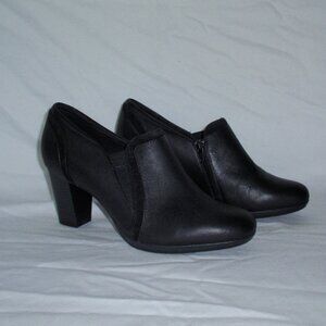 Clarks Collection Cushion Black Brynn Ramona Leather Suede Heels Pumps Shoes 7.5